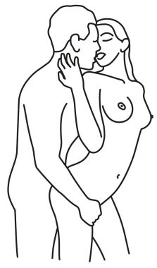 Seks beyaz arka planda kadın ve erkeğin resimlerini gösteriyor. Romantik çift vektör çizim sanatı. Kama sutra seks pozu.