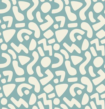 Mavi ve gri renkli vektör soyut kusursuz desen. Düz biçimli geometrik şekilli Doodle tarzı arkaplan