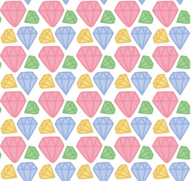 Farklı renkte elmaslarla kusursuz desen. Düz biçimli vektör renkli arkaplan