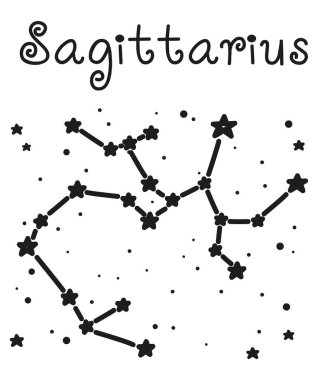 Zodiac Yay takımyıldızı. Çizim biçiminde siyah ve beyaz vektör illüstrasyonu