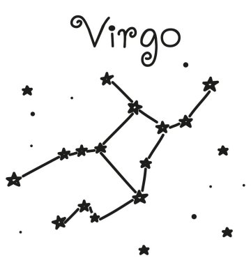 Zodiac Başak takımyıldızı. Çizim biçiminde siyah ve beyaz vektör illüstrasyonu