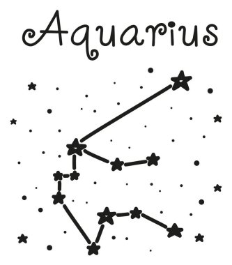 Zodiac takım yıldızı Kova burcu. Çizim biçiminde siyah ve beyaz vektör illüstrasyonu
