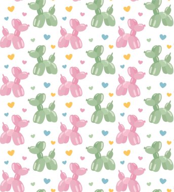 Balon köpeklerle kusursuz renkli desenler. Düz biçimli basit vektör arkaplanı.