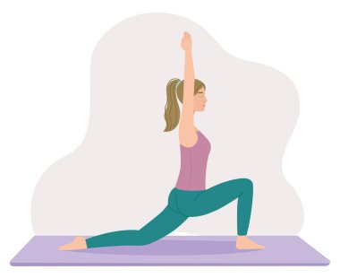 Yoga yapan bir kadının vektör çizimi. Düz stil fiziksel uygulama kavramı