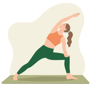 Yoga yapan bir kadının vektör çizimi. Düz stil fiziksel uygulama kavramı