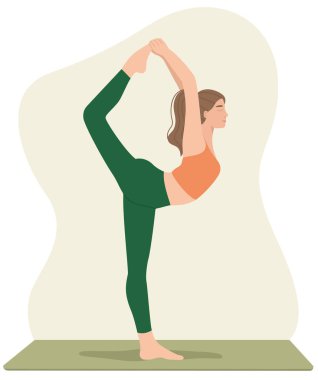 Yoga yapan genç bir kadının vektör çizimi. Düz stil fiziksel uygulama kavramı