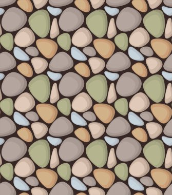 Renkli yuvarlak taşlarla kusursuz bir desen. Düz biçimli vektör çizgi arkaplanı