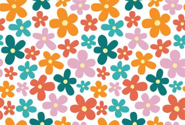 Rengarenk papatya çiçekleriyle kusursuz bir desen. Vektör çiçekli düz resimleme