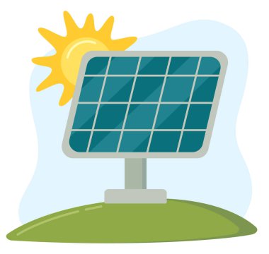 Yeşil alandaki güneş panelinin vektör düz çizimi. Düz stil çevre dostu kavram