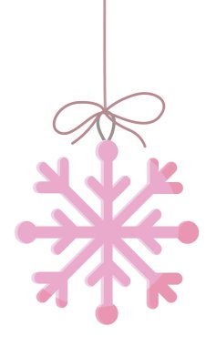 Cute pink snowflake hanging on a string. Hand drawn Christmas decoration clipart