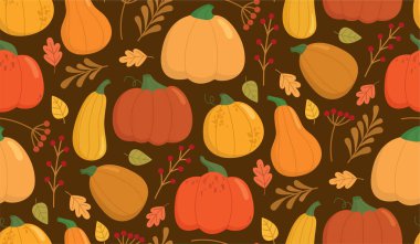 Kabaklar ve sonbahar yaprakları ile sorunsuz arka plan.