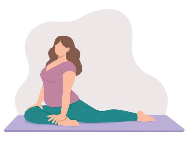 Yoga yapan pozitif bir kadının vektör çizimi. Düz stil fiziksel uygulama kavramı