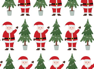 Komik Noel Baba ve noel ağacı kusursuz desenli. Güzel tatil geçmişi.