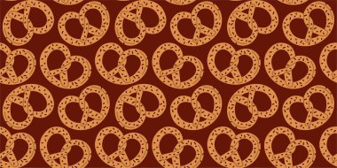 Şirin bretzelleri olan kusursuz bir arka plan. Fırın ürünleri ile el çizimi desen