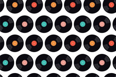 Retro-kusursuz arka plan ve vinil plaklar. Sevimli düz desen