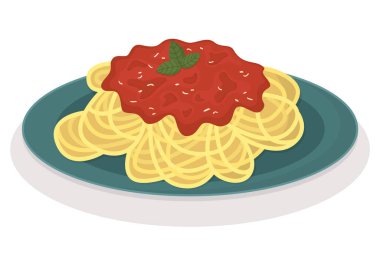 İtalyan geleneksel spagetti bolonez tabağında. Lezzetli ulusal yemekle iştah açıcı illüstrasyon