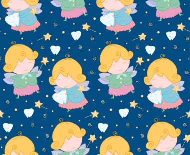 Sihirli perileri, dişleri ve tılsımları olan sevimli bir desen. renksiz arkaplan