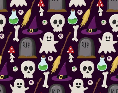 Kafatasları, kemikleri, hayaletleri, iksiri, mezarı, süpürgesi ve cadı şapkası olan kusursuz bir cadılar bayramı geçmişi. Ürkütücü karanlık desen