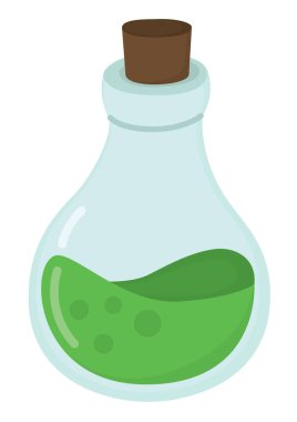 Cadıların yeşil iksiriyle dolu cam şişe. Baloncuklu Cadılar Bayramı sıvısı