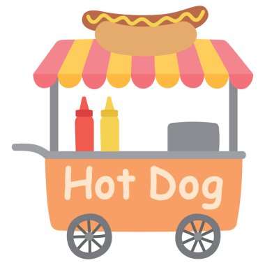Hotdog market arabası beyaz arka planda izole edilmiş. Açık hava fast food pazarı.