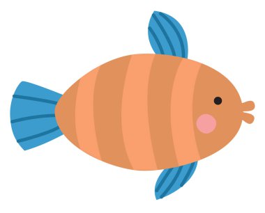 Çizgili şirin bir balık tasviri. Derin denizin sakini beyaz bir arka planda izole edilmiş.