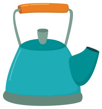 Mavi çaydanlık şeffaf bir arkaplanda izole edilmiş. Mutfak gereçleri ile basit illüstrasyon