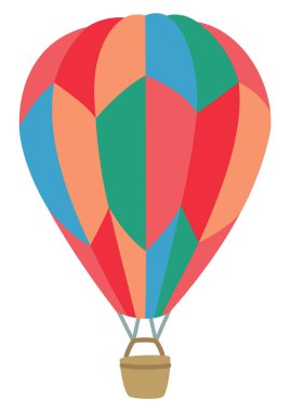 Renkli sıcak hava balonu tasviri. Beyaz arkaplanda izole edilmiş şirin nesne