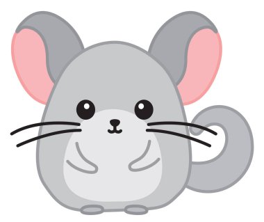 Beyaz tenli şirin çinçillanın resmi. Kawaii tarzında evcil memeli hayvan.