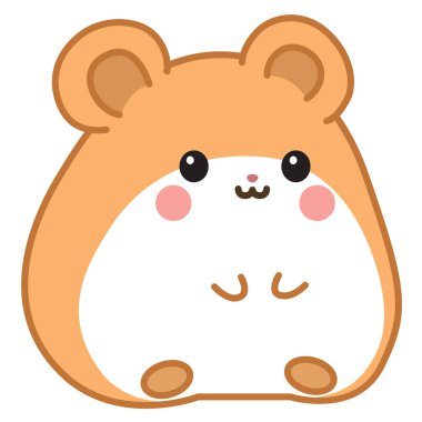 Kawaii tarzında şirin bir hamster. Beyazda izole edilmiş komik kemirgen karakteri