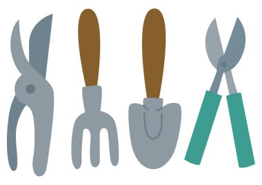 Bahçe aletleri setiyle illüstrasyon. Saydam bir arkaplanda izole edilmiş bahçıvanlık ekipmanı