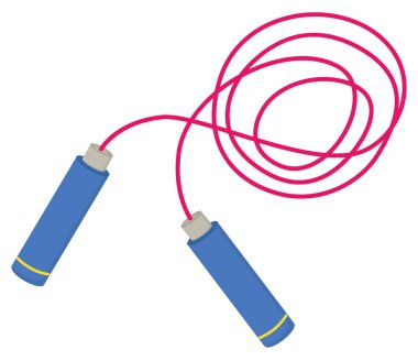 Atlama halatı beyaz arkaplanda izole edildi. Renkli spor malzemeleriyle resim. 