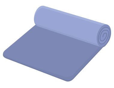 Mavi yoga minderi beyaz arka planda izole edilmiş. Ev ve spor salonu için rulo egzersiz paspası.