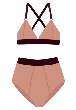 Beyaz arka planda izole edilmiş zarif iç çamaşırı seti. İç çamaşırı ve sutyenli kadın iç çamaşırının resmi. Kahverengi renkli kadın iç çamaşırı.