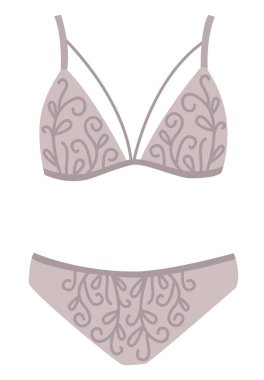 Kadın iç çamaşırları beyaza sabitlenmiş. Moda külotlu ve sütyenli illüstrasyon, kadın iç çamaşırı.