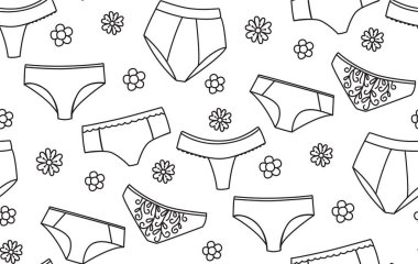 Kusursuz siyah beyaz desenli, kadın külotu ve çiçekli. İç çamaşırları karalama tarzında arka planda