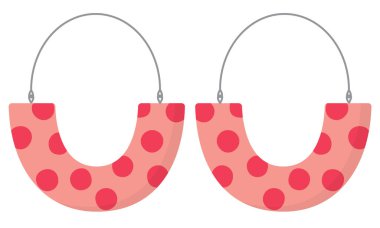 Beyaz arka planda izole edilmiş dişi benekli küpeler. Modaya uygun pembe aksesuarlar