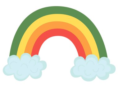 Aziz Patrick günü gökkuşağı ve bulutları beyaz arka planda izole edilmiş. Şirin İrlandalı unsurlu illüstrasyon