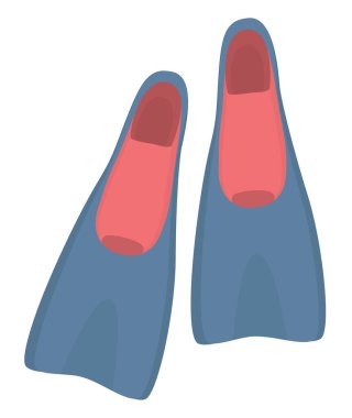 Mavi ve kırmızı yüzme yüzgeçleri beyazda izole edilmiş. Dalış sporu etkinliği için ekipman