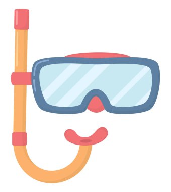 Beyaz arka planda izole edilmiş tüplü dalış ekipmanları. Dalış maskesi ve şnorkel tasviri