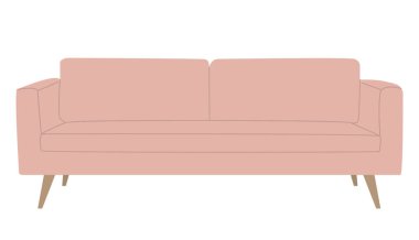 Beyaz arka planda izole edilmiş pembe kanepe. Ev dekorasyonu için rahat yumuşak mobilyalar.