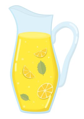 Bir sürahi limonata, limon dilimleri ve nane yaprakları. Yaz içeceği beyaz bir sürahide izole edilmiş