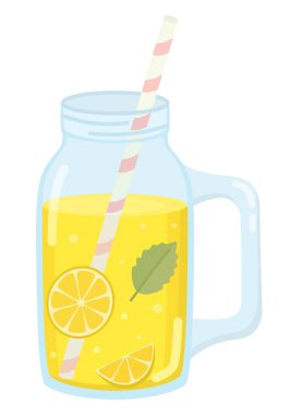 Limon ve nane ile yaz ferahlatıcı içecek. Beyaz arka planda izole edilmiş bir kavanozda limonata.