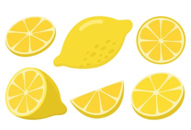 Limon dilimleri beyaz arka planda izole edilmiş. Parlak narenciye meyveli resim
