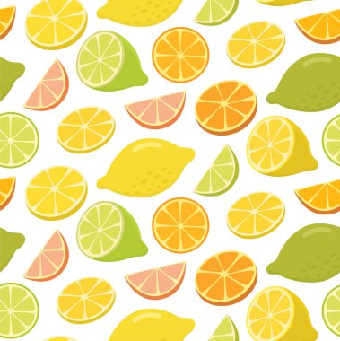 Turunçgil meyveli kusursuz desen. Limonlu, portakallı, limonlu ve greyfurtlu arka plan.