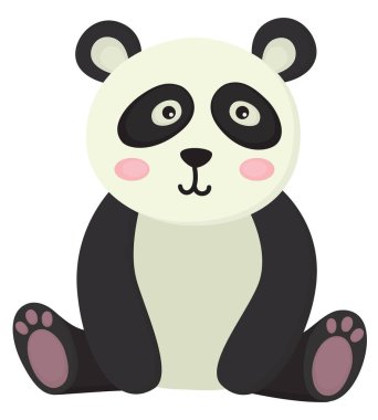 Oturan sevimli panda tasviri. Beyaz arka planda izole edilmiş sevimli bir hayvan karakteri.