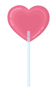 Pembe kalp şeklindeki lolipopun resmi. Beyaz arka planda izole edilmiş Sevgililer Günü şekeri.