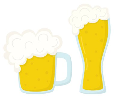 Beyaz köpüklü bardak ve bir bardak light bira. Alkol içeceğiyle el çizimi