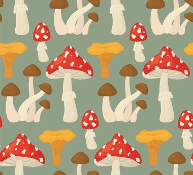 Sonbahar mantarlı kusursuz desen. El çizimi botanik arka plan