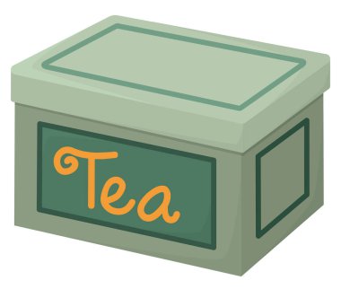 Beyaz arka planda izole edilmiş çay için şirin bir kap. Yeşil çay kutusunun el çizimi.