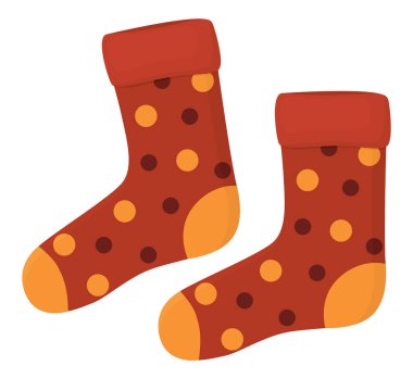 Puantiyeli bir çift çorap tasviri. Sonbahar şirin ayakkabıları beyaz arkaplanda izole edilmiş